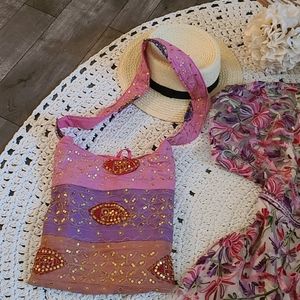 NEW BO HO PINK MULTI COLORED CROSSBODY PURSE